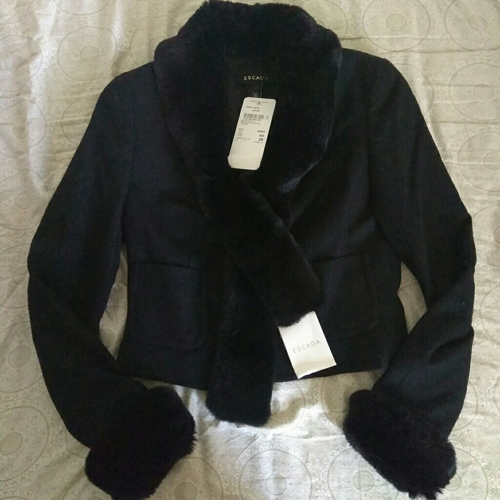 NWT Escada Black Rabbit Fur Jacket